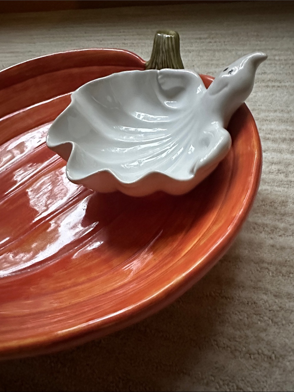 Fitz and Floyd Halloween Ghost Pumpkin Chip Dip Bowl Vintage 1987 Rare Find - Picture 7 of 14